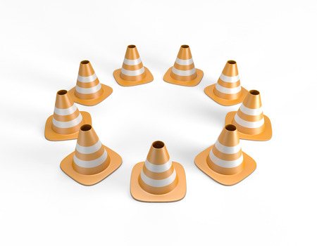 Traffic cones arranged in a circleの写真素材