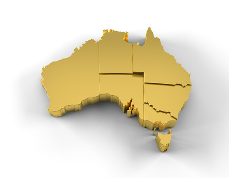 Australia map 3D gold with states step wise の写真素材