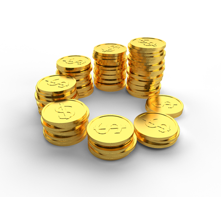 Circle of Increasing piles of gold coinsの写真素材