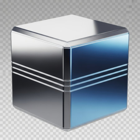 Modern metallic cube on transparent backgroundの素材
