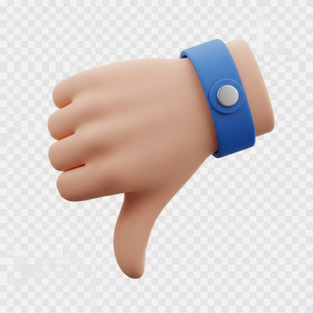 Hand wearing blue wristband giving thumbs downの素材