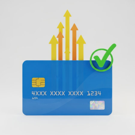Credit card with growth arrows isolated on white backgroundの素材