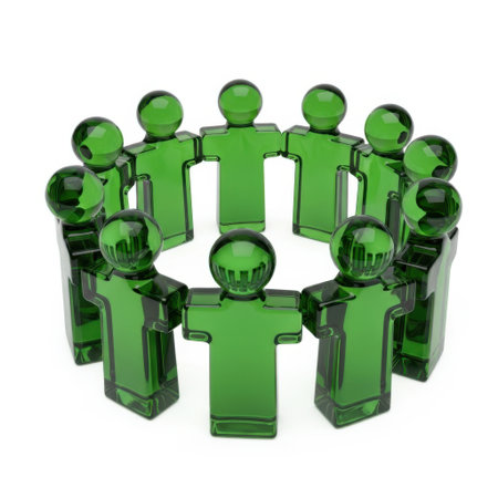 Green glass figures in circle, isolated on white backgroundの素材