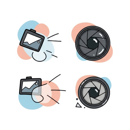 Camera and lens icons isolated on white backgroundの素材