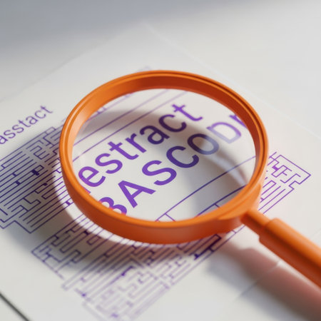 Magnifying glass over abstract text isolated on white backgroundの素材