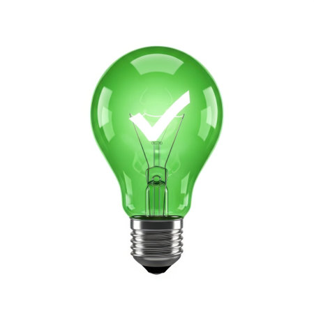 Green light bulb with check mark isolated on white backgroundの素材