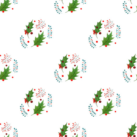 watercolor christmas holly textile print. holiday design isolated on white background.の写真素材