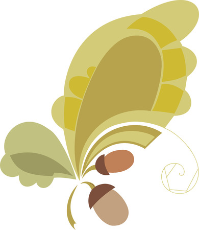 vector elements of design.stylizd oak leaves and acorns. warm colorsのイラスト素材