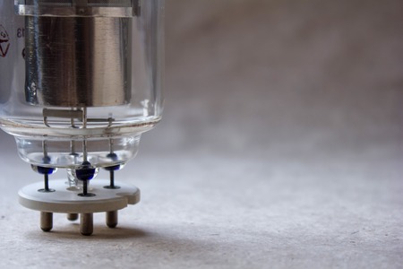 close up view of vintage radiolamp with soft focus in the backgroundの写真素材