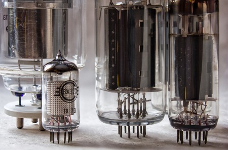 different f electronic vacuum tubes. close up viewの写真素材