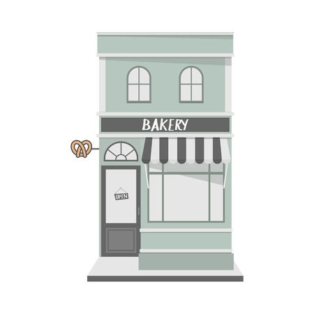 Vintage style house facade with bakery shop in the front. Isolated vector illustration in flat style for your designのイラスト素材