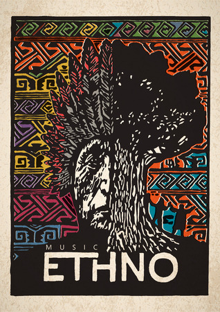 Ethno music poster. Engraved bright poster of Ethno musicのイラスト素材