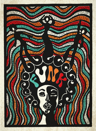 Funk music poster. Engraved bright poster of Funk music.のイラスト素材