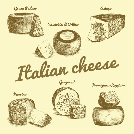illustrated Set # 3 of Italian Cheese Menu. Illustrative sorts of cheese from Italyのイラスト素材