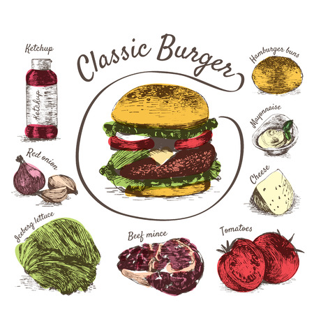 Hand drawn colorful illustration on white backgroundのイラスト素材