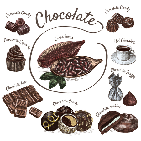 Vector illustration colorful set with confectionery and candies. Various kinds of confectionery on white backgroundのイラスト素材