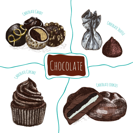 Vector illustration colorful set with confectionery. Various kinds of confectionery on white backgroundのイラスト素材
