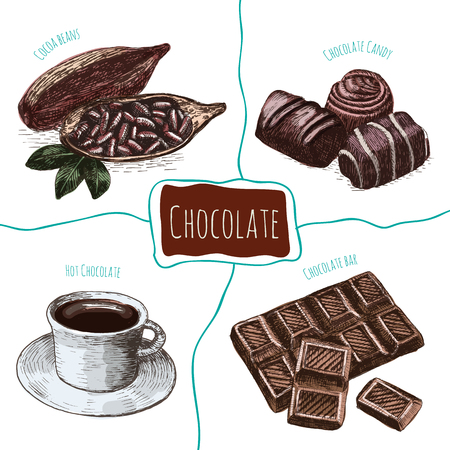 Vector illustration colorful set with confectionery. Various kinds of confectionery on white backgroundのイラスト素材