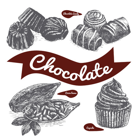 Vector illustration black and white set with confectionery . Various kinds of confectionery on white backgroundのイラスト素材