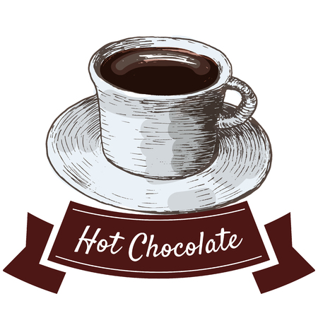 Vector illustration colorful set with hot chocolate. Illustration of hot chocolate on white backgroundのイラスト素材