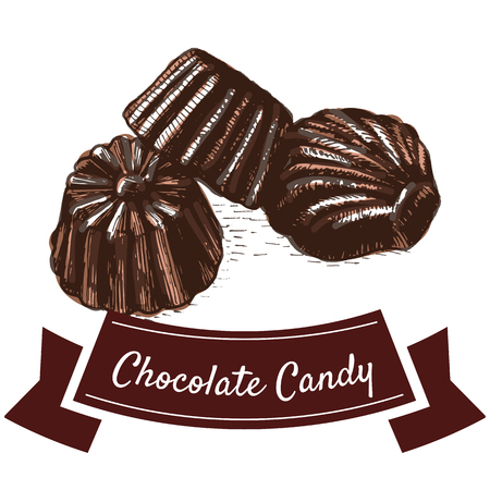Vector illustration colorful set with chocolate candy. Illustration various of chocolate candy products on white backgroundのイラスト素材