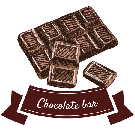 Vector illustration colorful set with chocolate bar. Illustration of chocolate products on white backgroundのイラスト素材