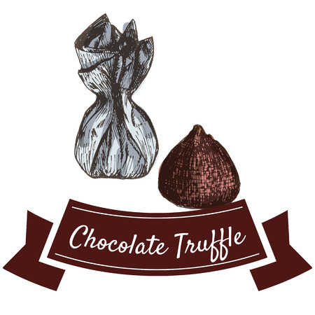 Vector illustration colorful set with chocolate truffle. Illustration various of chocolate candy products on white backgroundのイラスト素材