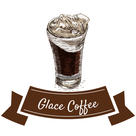 Vector illustration colorful set with glace coffee. Illustration of coffee on white backgroundのイラスト素材