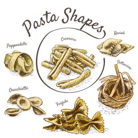 Pasta illustration set. Vector illustration of pasta.のイラスト素材
