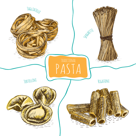 Pasta set illustration. Vector colorful illustration of Pasta.のイラスト素材