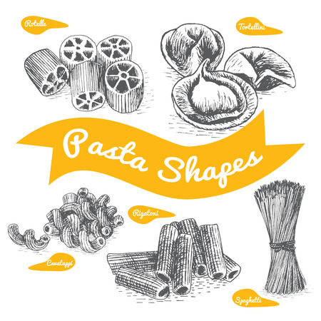 Pasta set illustration. Vector black and white illustration of pasta.のイラスト素材