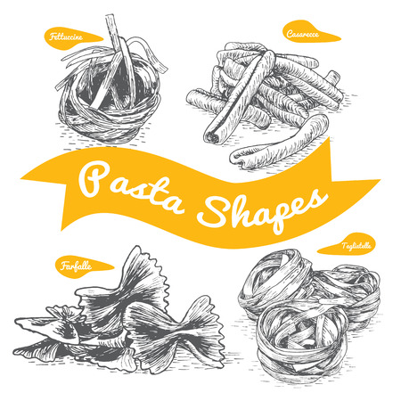 Pasta set illustration. Vector black and white illustration of pasta.のイラスト素材