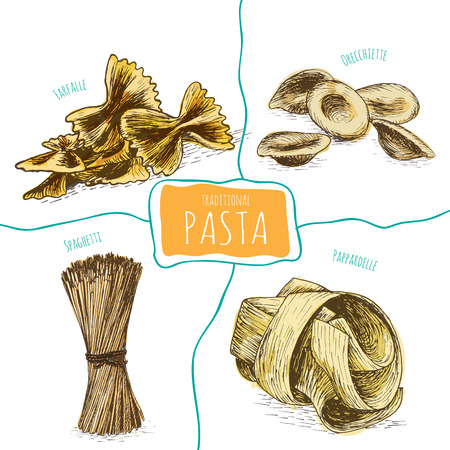 Pasta set illustration. Vector colorful illustration of pasta.のイラスト素材