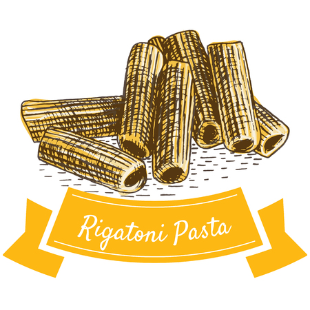 Rigatoni pasta colorful illustration. Vector illustration of Rigatoni pasta.のイラスト素材