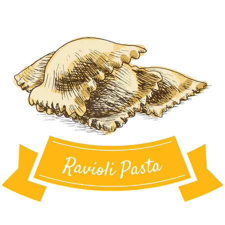 Ravioli pasta colorful illustration. Vector illustration of Ravioli pasta.のイラスト素材