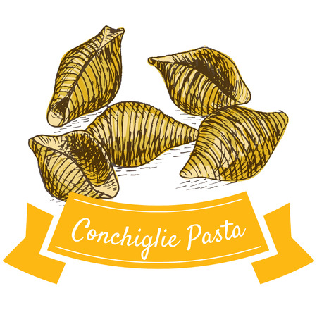Conchiglie pasta colorful illustration. Vector illustration of Conchiglie pasta.のイラスト素材