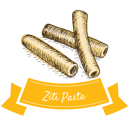 Ziti pasta colorful illustration. Vector illustration of Ziti pasta.のイラスト素材