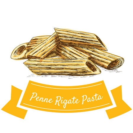Penne Rigate pasta colorful illustration. Vector illustration of Penne Rigate pasta.のイラスト素材