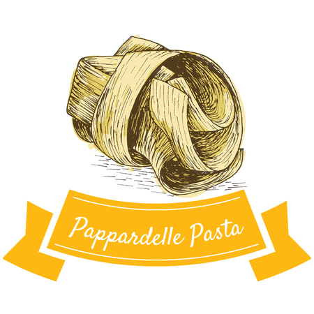 Pappardelle pasta colorful illustration. Vector illustration of Pappardelle pasta.のイラスト素材