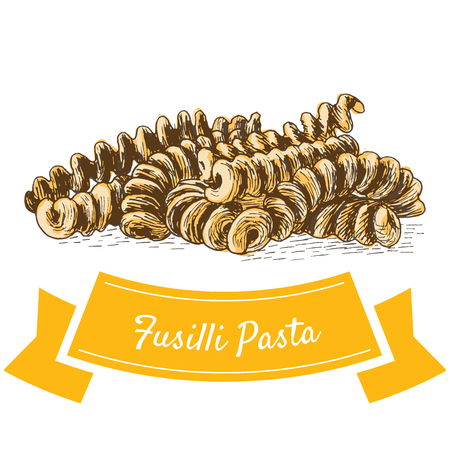 Fusilli pasta colorful illustration. Vector illustration of Fusilli pasta.のイラスト素材