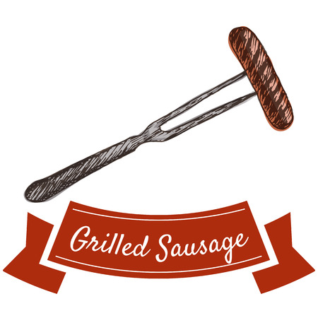 Grilled sausage illustration. Vector colorful illustration of grilled sausage.のイラスト素材