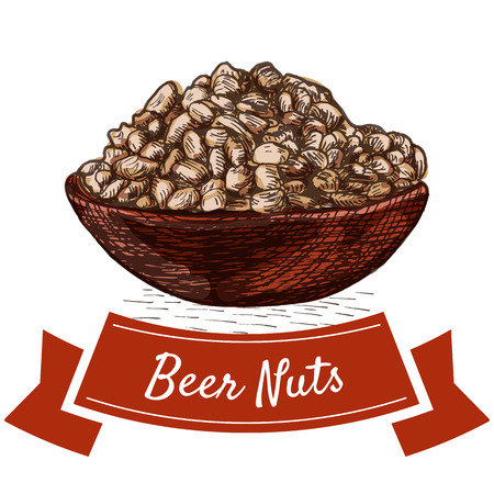 Beer nuts illustration. Vector colorful illustration of salted nuts.のイラスト素材