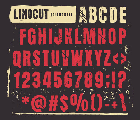 Engraved alphabet set illustration. Vector illustration of linocut alphabet.のイラスト素材