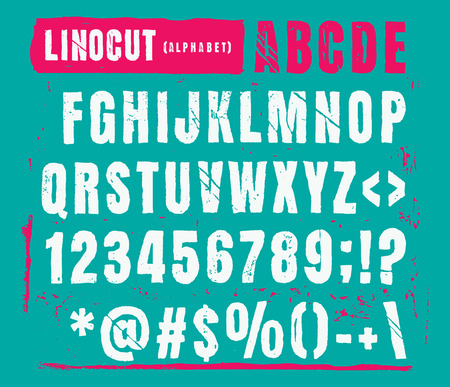 Engraved alphabet set illustration. Vector illustration of linocut alphabet.のイラスト素材