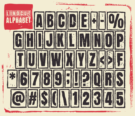 Engraved alphabet set illustration. Vector illustration of linocut alphabet.のイラスト素材