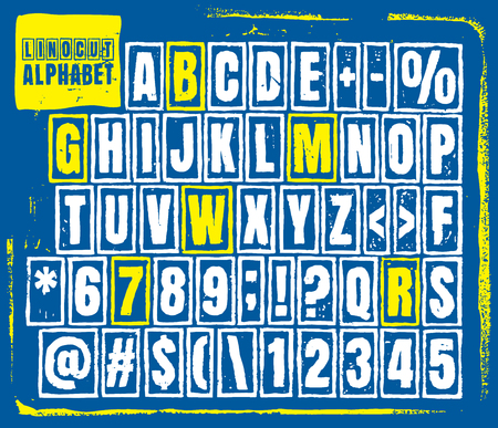 Engraved alphabet set illustration. Vector illustration of linocut alphabet.のイラスト素材