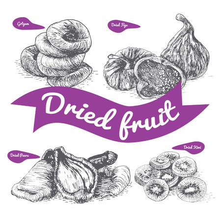 Dried fruit illustration. Vector illustration of dried fruit.のイラスト素材
