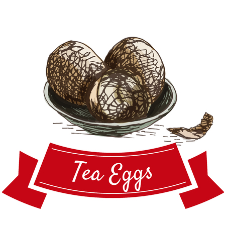 Marbled chinese tea eggs colorful illustration. Vector illustration of Chinese cuisine.のイラスト素材