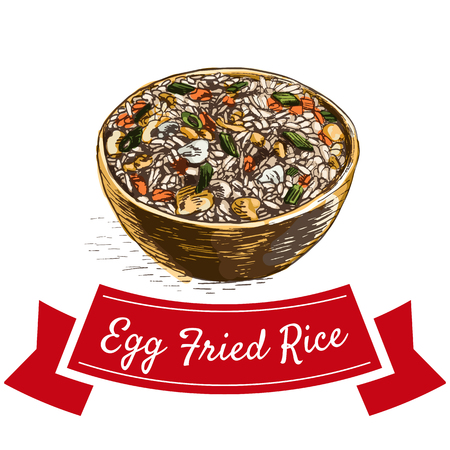 Egg fried rice colorful illustration. Vector illustration of Chinese cuisine.のイラスト素材