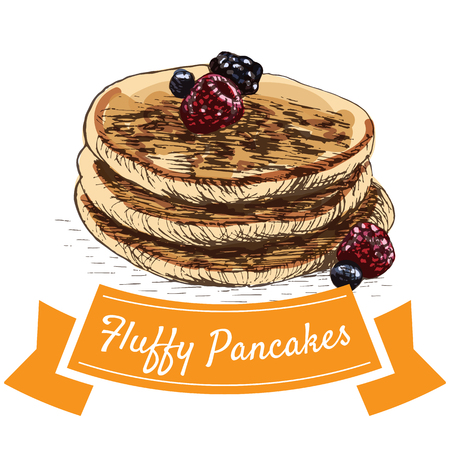 Fluffy pancakes colorful illustration. Vector illustration of breakfast.のイラスト素材